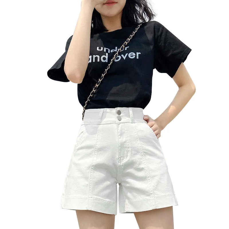 Short en jean vintage pour femme, taille haute, blanc, noir, bleu, adt, décontracté, tendance streetwear, nouvelle mode, été, 2023