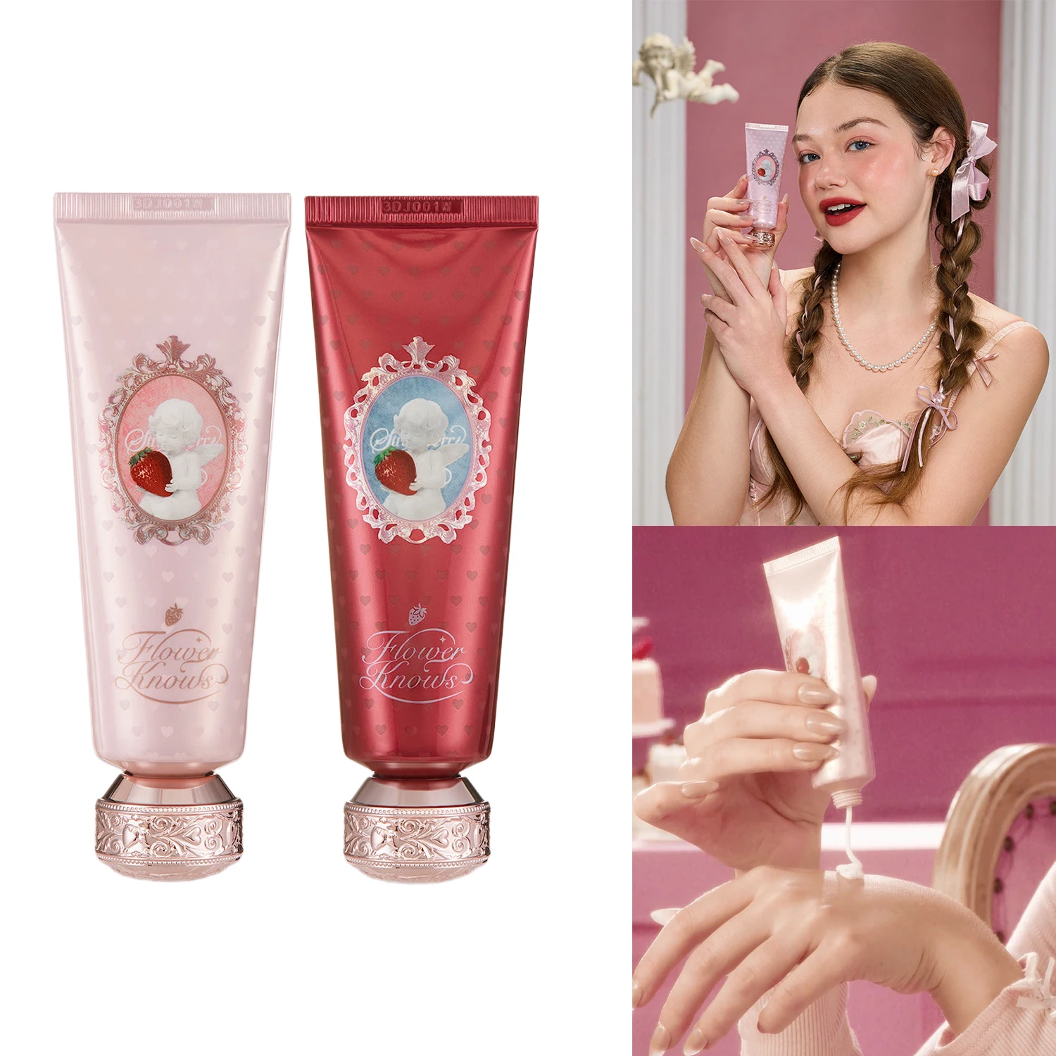 

Flower Knows Strawberry Cupid Scented Hand Cream Natural Organic Moisturizing Long Lasting Fragrance Travel Size Gift for Women