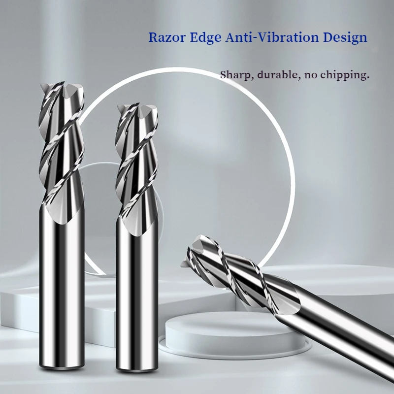 3 Flutes HRC62 Carbide Bullnose End Mill R0.2 R0.5 R1 R2 R3 CNC Router Tool for Aluminum Alloy Metal Machining