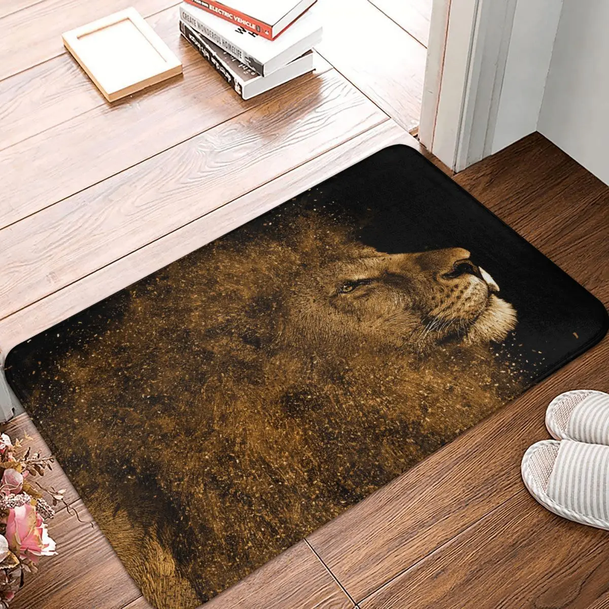 

Animal Arts Bathroom Non-Slip Carpet Lion Golden Bedroom Mat Welcome Doormat Home Decoration Rug