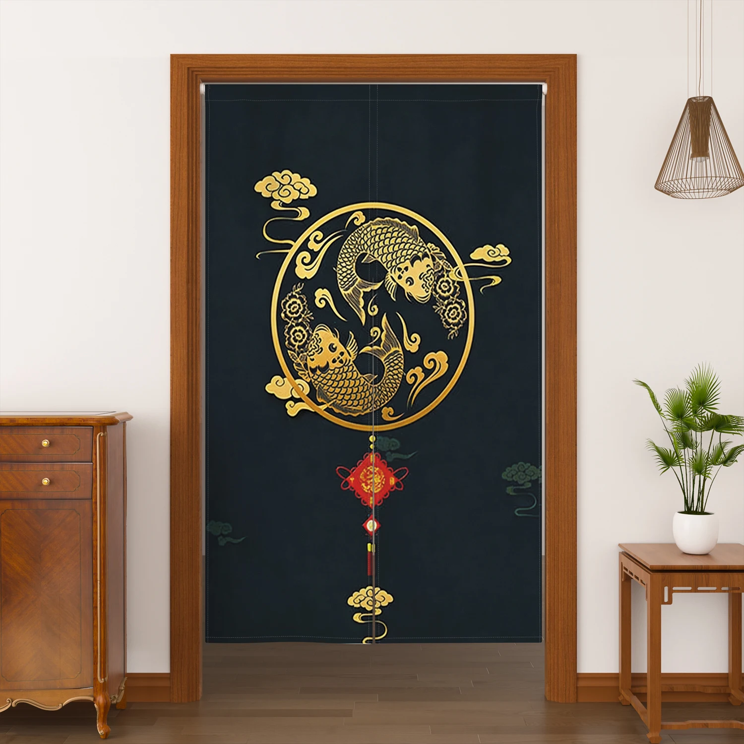Japanese Noren Door Curtains Dragon Koi Fish Izakaya Dining Room Partition Linen Doorway Curtains Room Decor Split Half Curtains