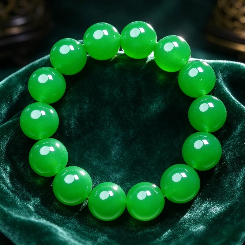 Natural High-ice Green Bead Bracelet, Unisex Jewelry