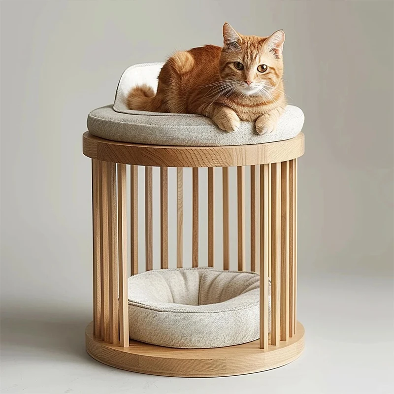 

Custom Furniture Manufacturer's Wooden Cat Nest Winter Warmth Pet House Button Closure Indoor Villa Enclosed House Animal