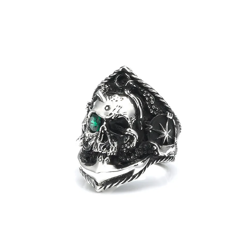 Anillo de plata de ley S925 para hombre, conjunto de anillos de calavera de estilo oscuro con diamantes, anillo de dedo índice personalizado, anillo de estilo punk, moda hip-hop