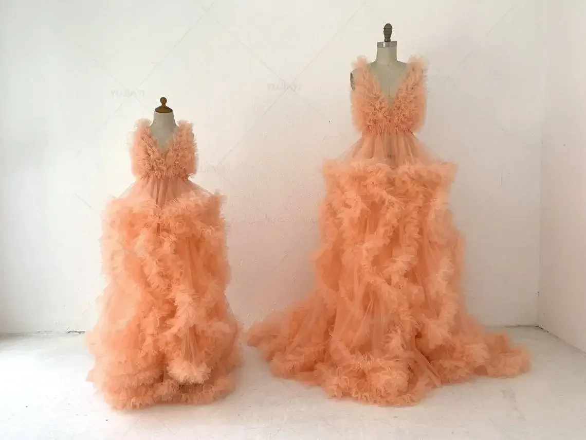 Customized Women Dressing Gown Sheer Long Tulle Robe Puffy Pregnancy Maternity Dress for Baby Shower Nightgown Bridal Sleepwear