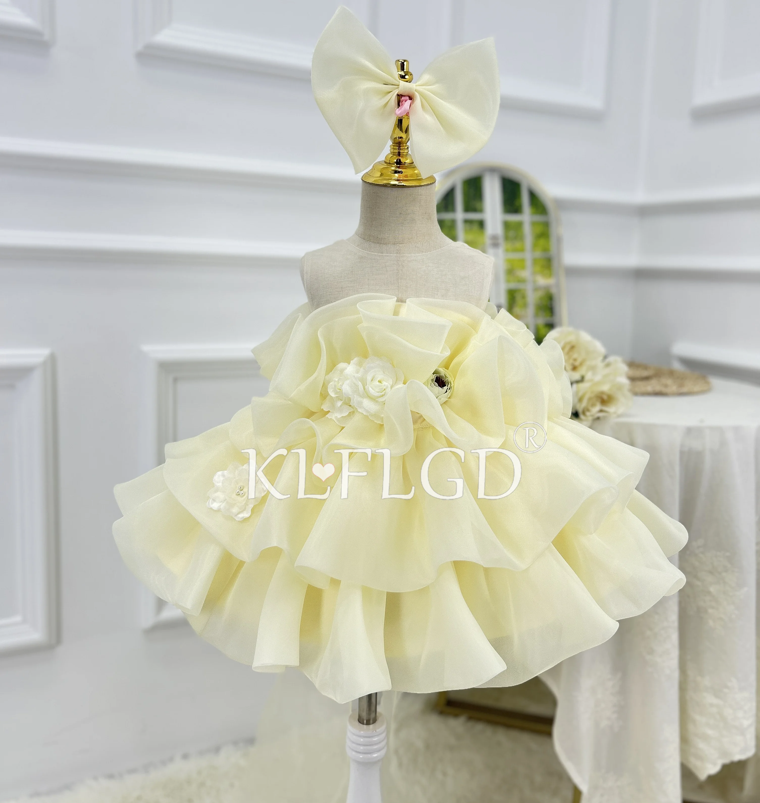 KLFLGD Girls Luxury Dresses Party New Pageant Dresses for Toddler Girls baby one Year Old High-End champagne Girl Ceremony Dress