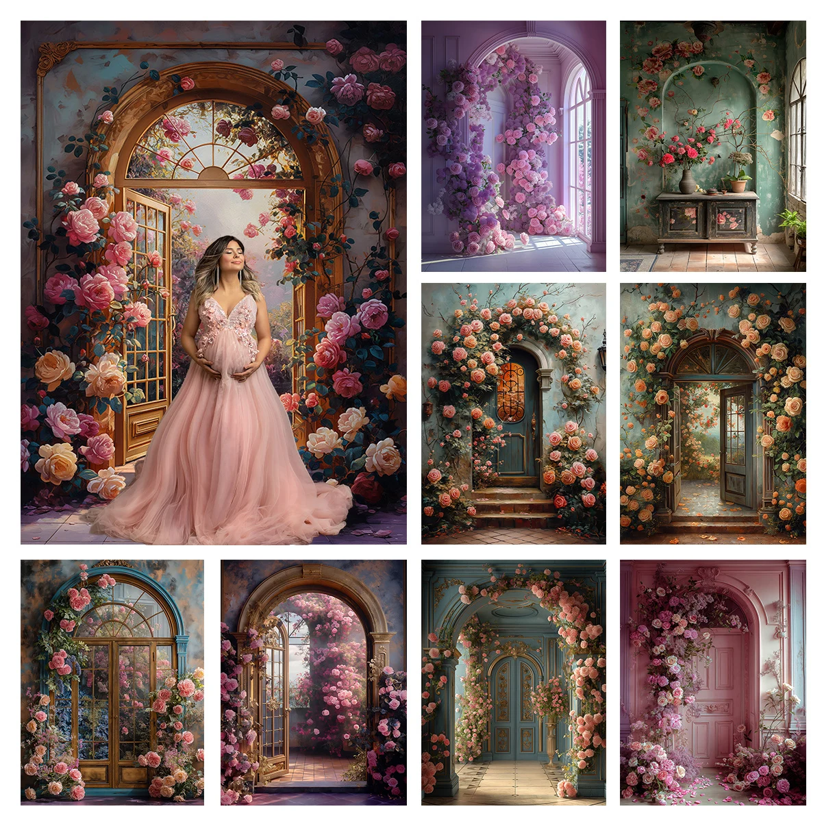 Vintage Victorian Garden Backdrops Kids Girl Photography Child Adult Photocall Baby Pregnant Woman Floral Archway Backgrounds