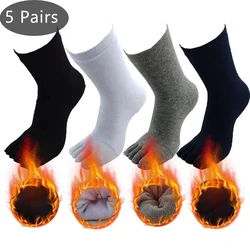 Quente Terry Five Fingers Socks para homens, meias de algodão grosso, sólido anti-bacteriano, respirável, venda quente, inverno, 5 pares por lote