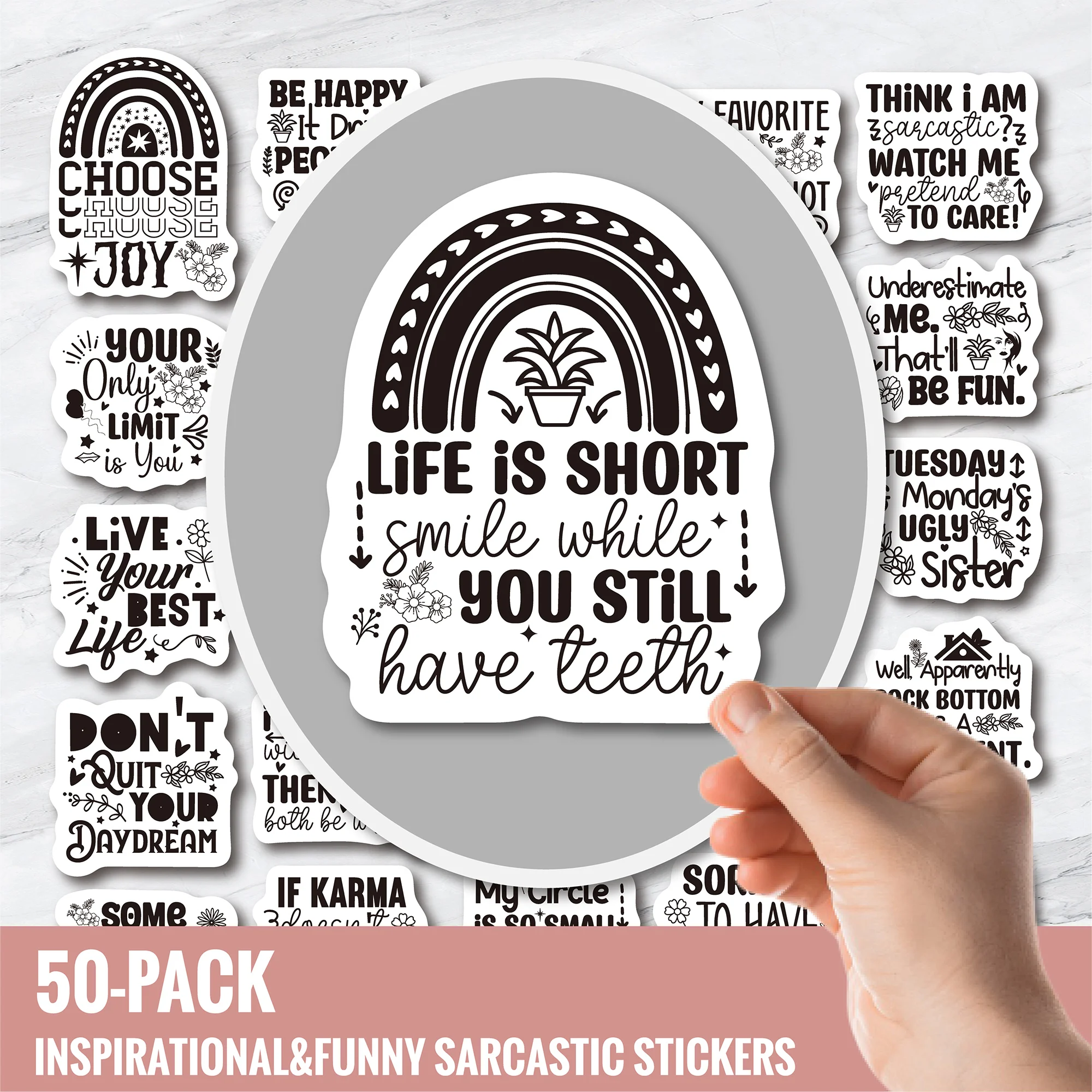 

50 упаковок забавных наклеек с цитатами — водонепроницаемая и прочная синтетическая бумага — идеально подходит для бутылок с водой, ноутбуков, окон