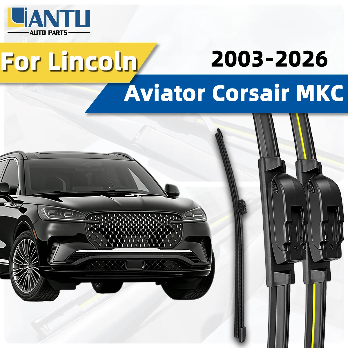 3-teiliges Scheibenwischer-Set für vorne und hinten, passend für Lincoln Aviator Corsair MKC 2003-2026, Windschutzscheibenwischer, geräuscharmer Wischer, Autozubehör 2025