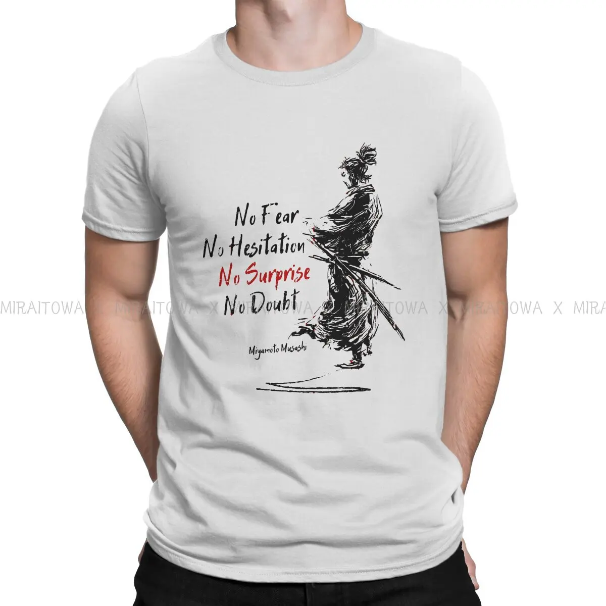 No fear No Hesitation No Surprise No Doubt Fashion TShirts Miyamoto Musashi Japanese Swordman Male Graphic Pure Cotton T Shirt