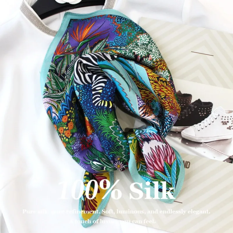 

100% натуральный шелковый квадратный платок с цветочным принтом, винтажная шаль, женский маленький шейный платок, пляжная накидка, защита от солнца, хиджаб