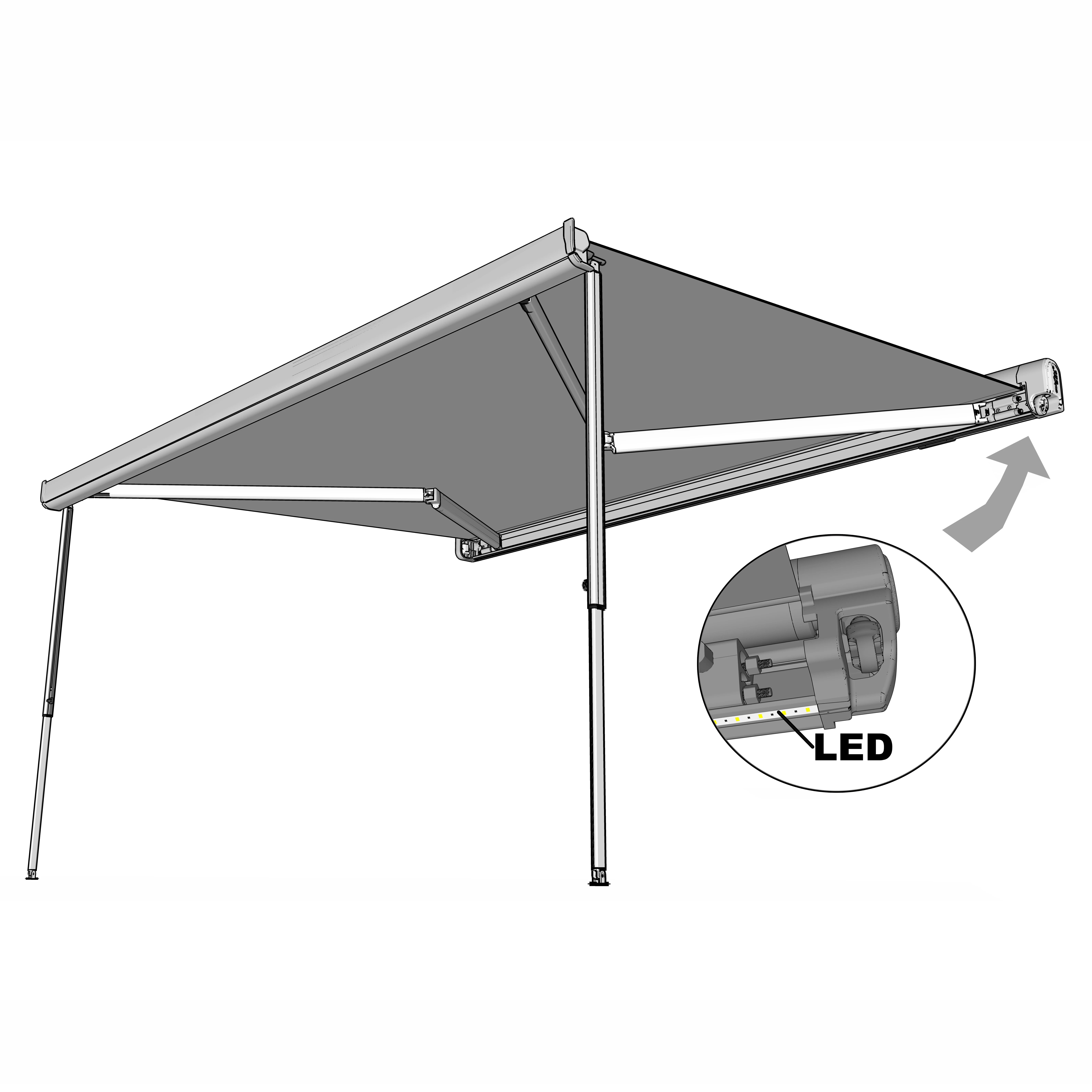 Motorized Camper Awning 300x250cm, Heavy Duty Sun Shade, With LED Light Strip, For Outdoor Travel Van, Camper Modification