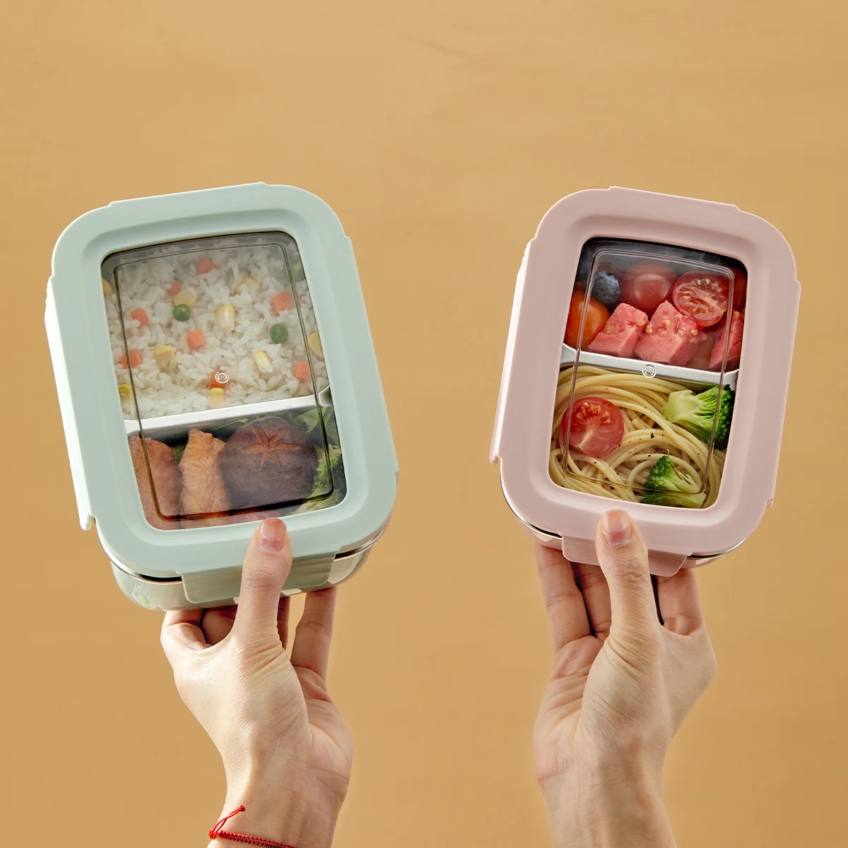 Microwave 304 Stainless Steel Compartment Lunch Box Stackable Leak-proof Student Bento Box Food Container For Cold And Hot Food