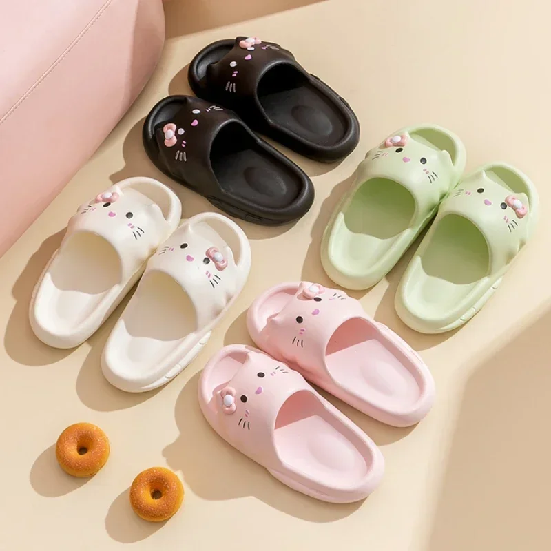 Female Summer Lovely Cat Slippers Cartoon Thick Bottom Indoor Sandals Home Bathroom Non-slip Lightweight Shoes Sapatos Feminino