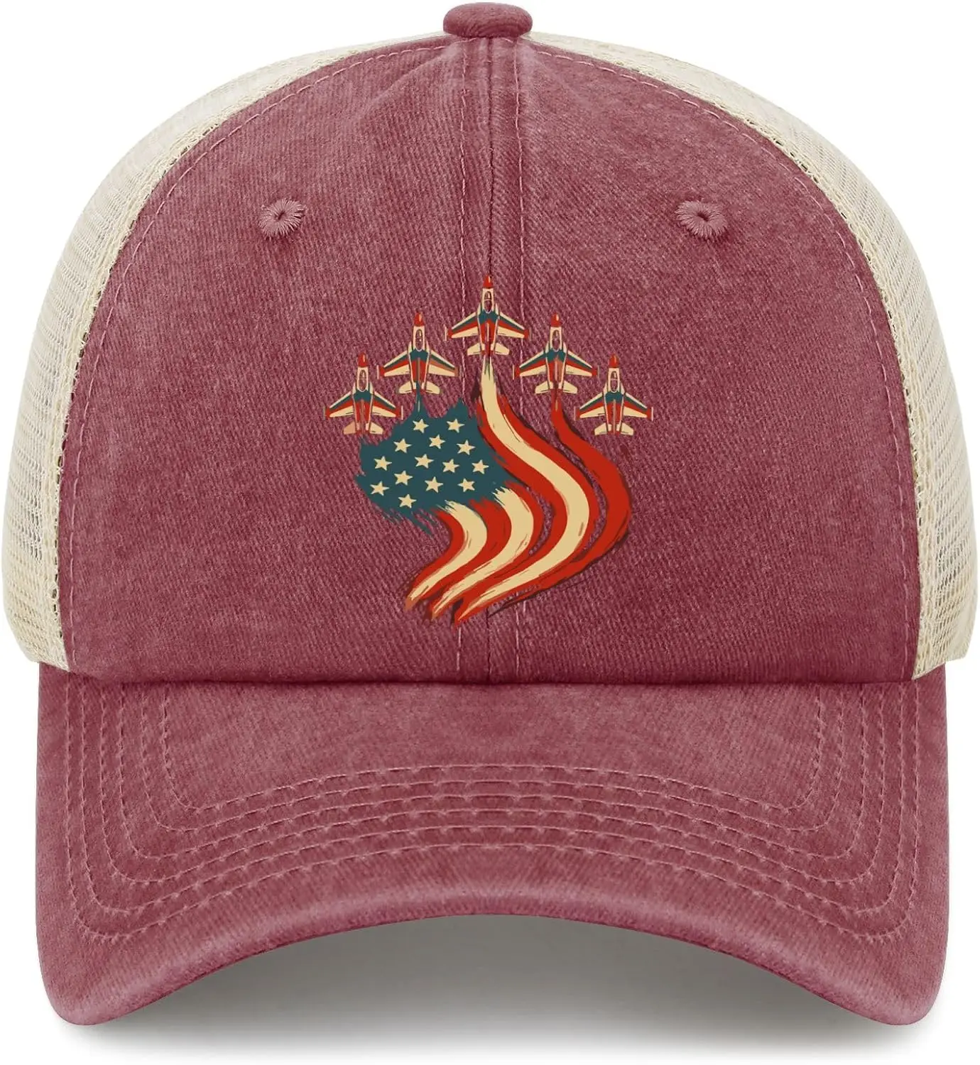 4th of July Vintage Flag Jetss Patriotic Hat Men Fashion Golf Hat for Womens Trucker Hat Cycling Caps Funny Unique