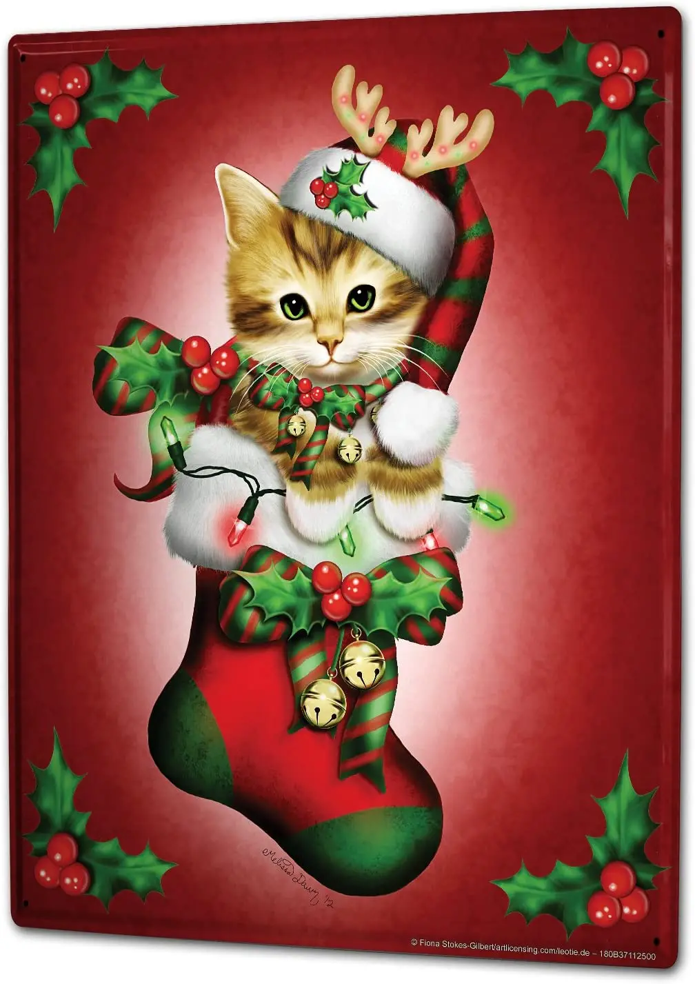 LEotiE SINCE 2004 Tin Sign Metal Plate Decorative Sign Home Decor Plaques 30 x 40 cm Christmas Retro Stockings cat