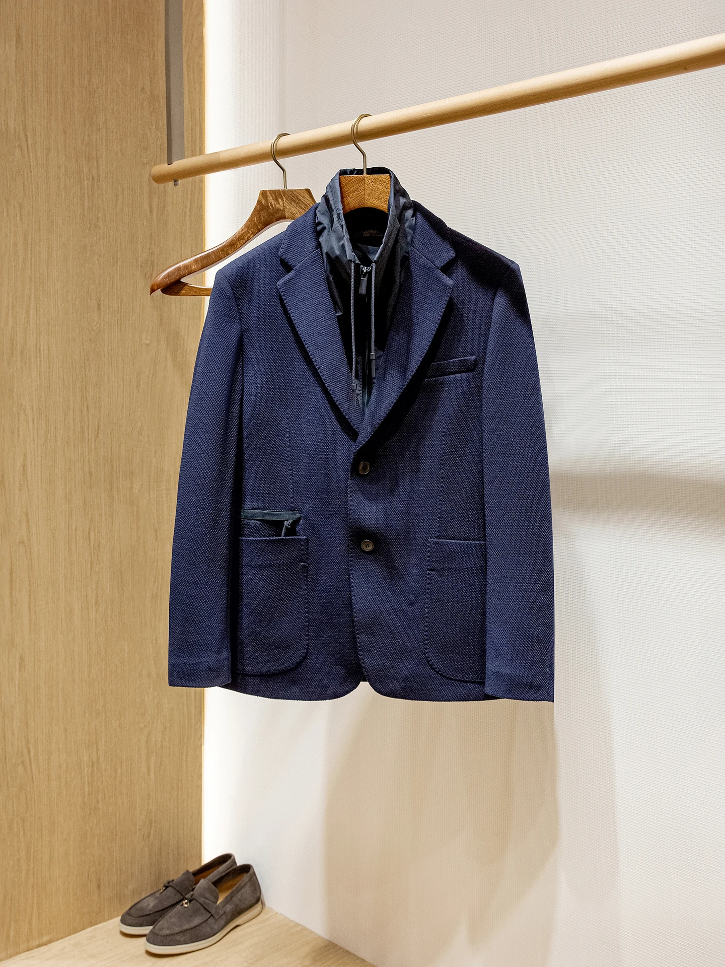 

ZZ Sande трикотажный мужской повседневный пиджак из смеси шерсти с двойным вырезом