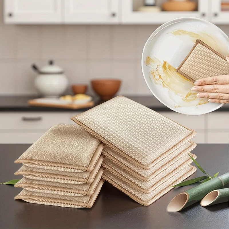 6Pcs Magic Eraser Absorbent Sponge Bamboo Fiber Natural Thickened Decontamination Eraser Decontamination Sponge
