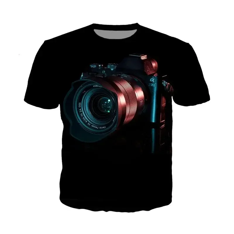 Men's 3d Printing Fashion SLR Camera Pattern T-shirt Fun O Collar Short Sleeve Loose Street Creative Plus Size Casual Top