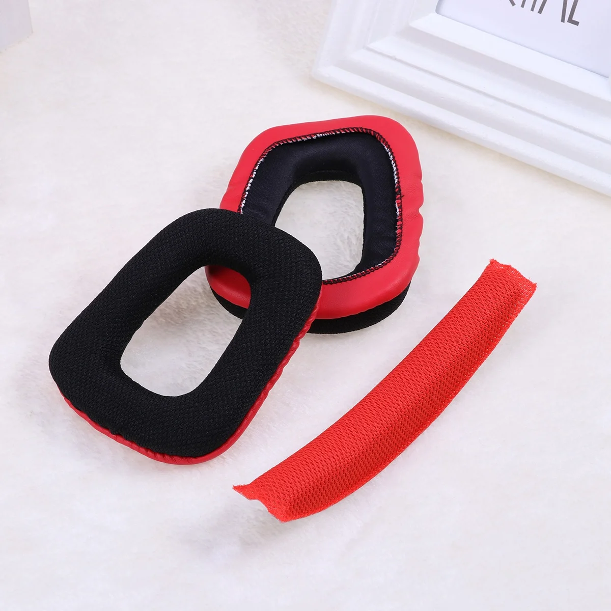

Pair Replacement Earphone Pads Headband Cushion Red Black Compatible G430 G930 Headset Soft Breathable Mesh Foam Ear Pads