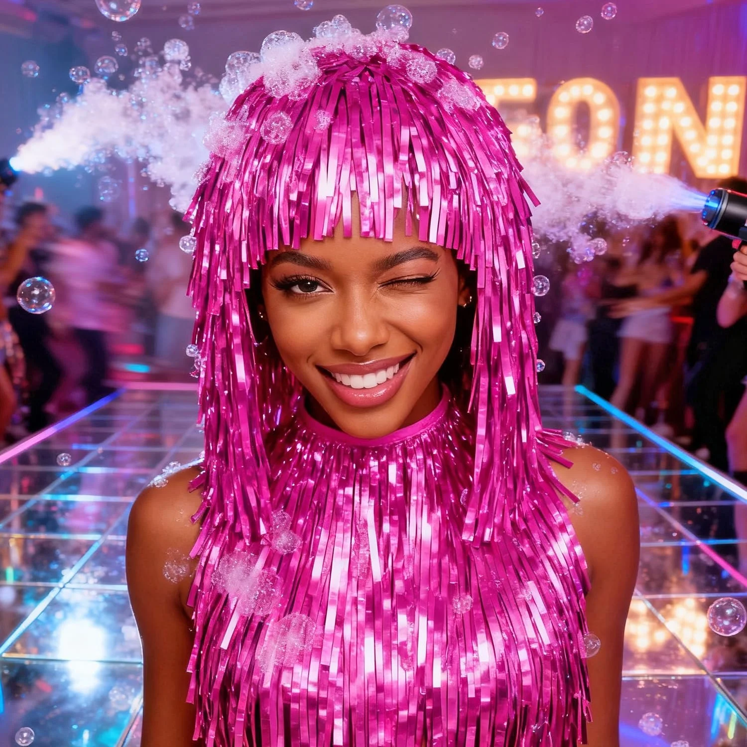 1/6 Stück Bunte Folien-Glitzerperücken Metallische Disco-Haarteile für 80er-Jahre-Cosplay Halloween Karneval Party Foto-Requisiten Kopfbedeckung – Detail 12
