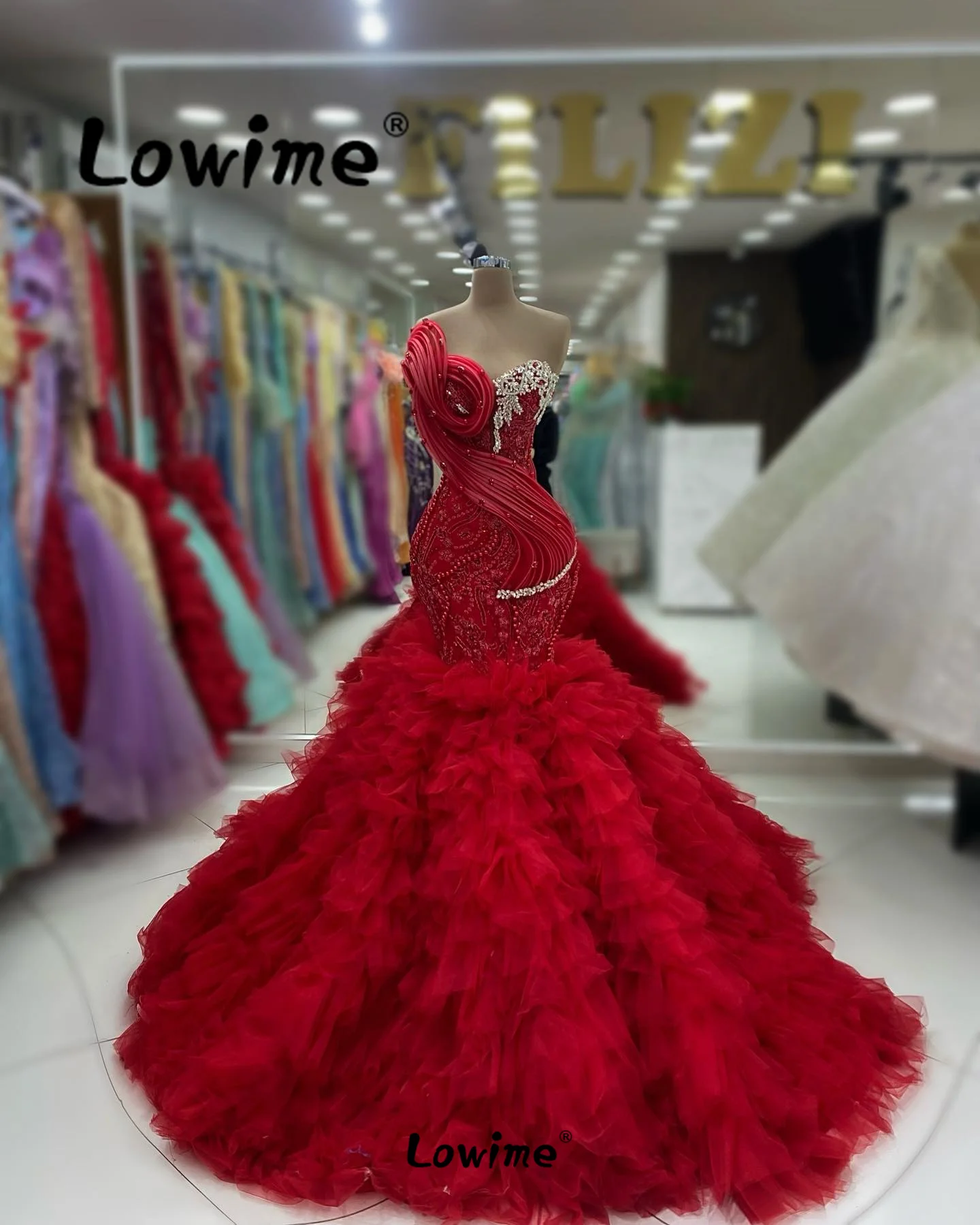 Abendkleider Aso Ebi Crystal Mermaid Prom Dresses Long Red Evening Gowns 2024 Arabic Wedding Party Second Reception Dresses Robe