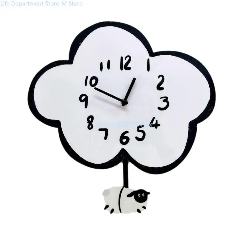 

Acrylic Cloud Sheep Mute Wall Clock with Swing Pendulum Kids Bedroom Decoration