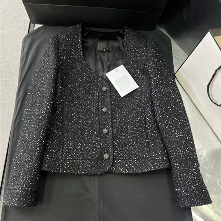 

Customized European and American women's clothing for winter 2025 Long-sleeved single-breasted Sequined tweed coat