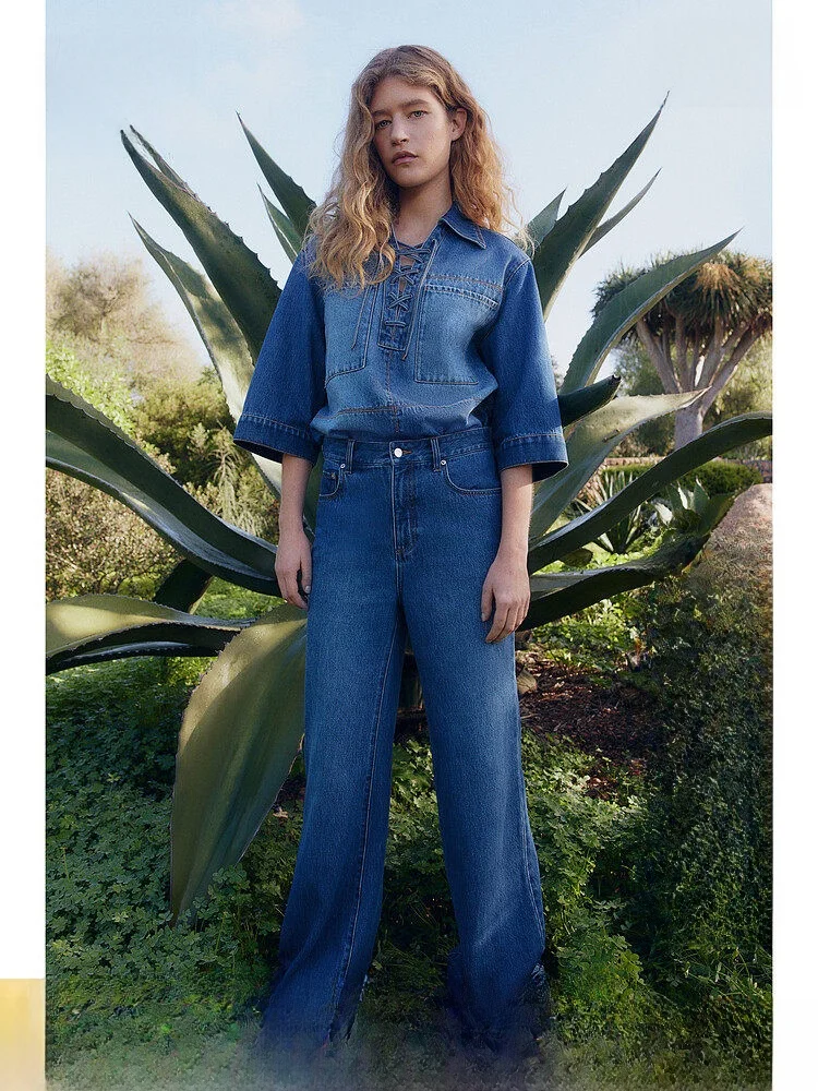 

Женские джинсы слим-фит, летние, с эффектом потертости, со средней посадкой, расклешенные, H&M, 100% хлопок, длинные брюки, джинсы с естественной линией талии