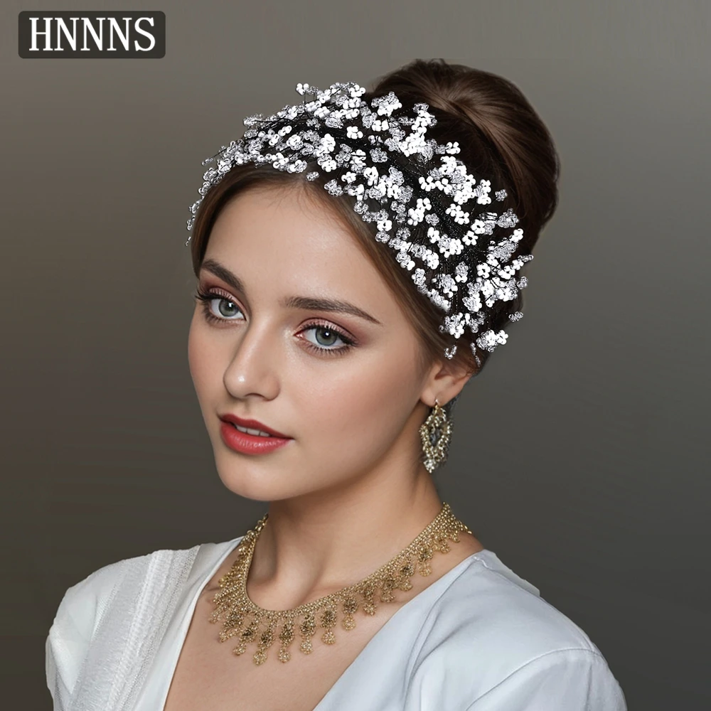 

TOPQYEEN Exquisite Bridal Wedding Headband Hand woven Pearl Flower Elegant Women's Banquet Christmas Ball Party Headwear YXA86