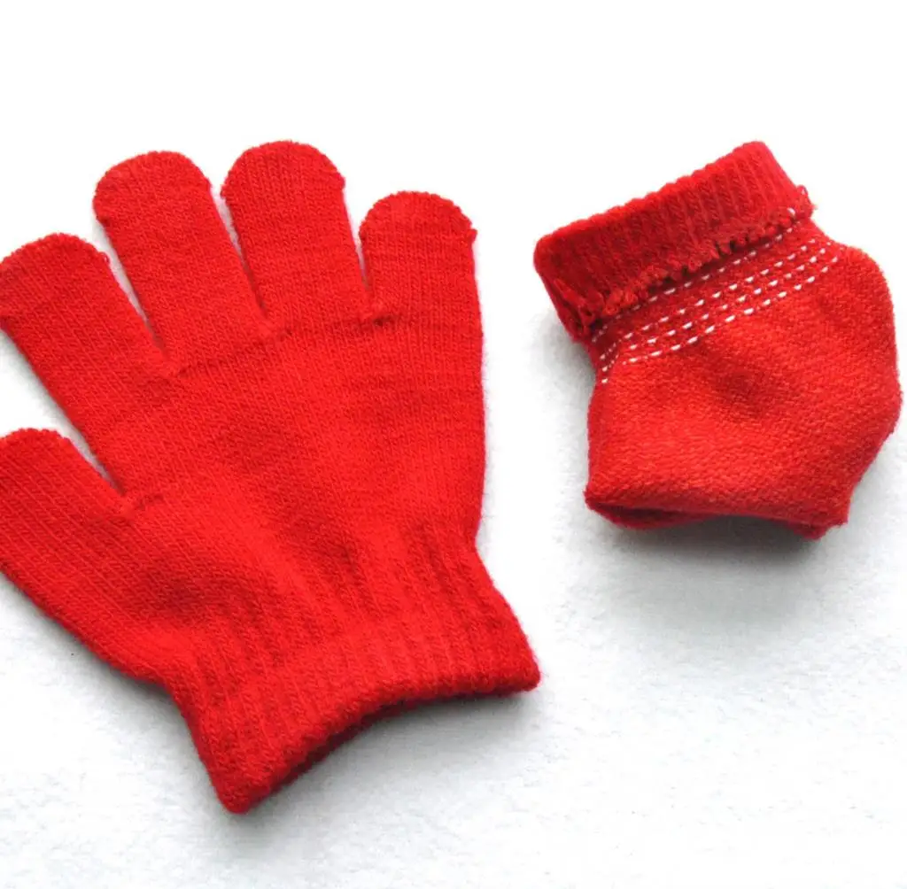 Children Knitted Gloves Winter Kids Pupil Student Solid Furry Full Finger Mittens Autumn Writing Warmer Hand For 3-7 Years Old