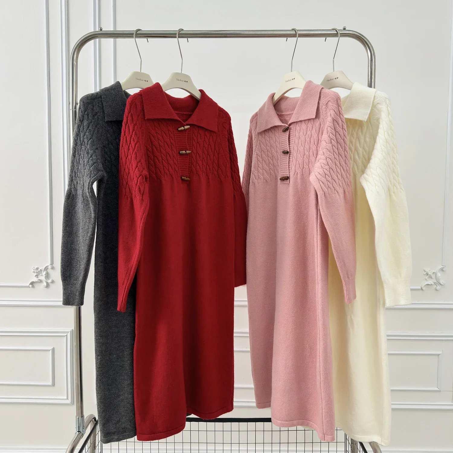 ชุดเดรสถัก cewek seksi หวานลำลองสำหรับผู้หญิง, ชุดเดรสแขนยาวทรงหลวมเสื้อผ้าแฟชั่นสำหรับผู้หญิง