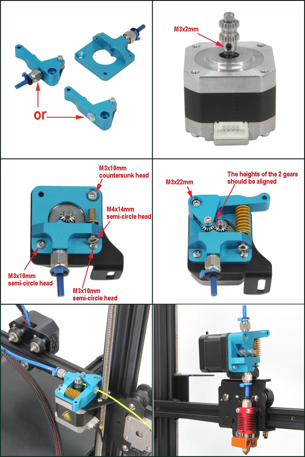 Direct Drive Support Aluminum Plate with Pulleys with Upgrade Blue Dual Gear Extruder with Motor Kit for Ender 3/ V2/3 Pro CR-10