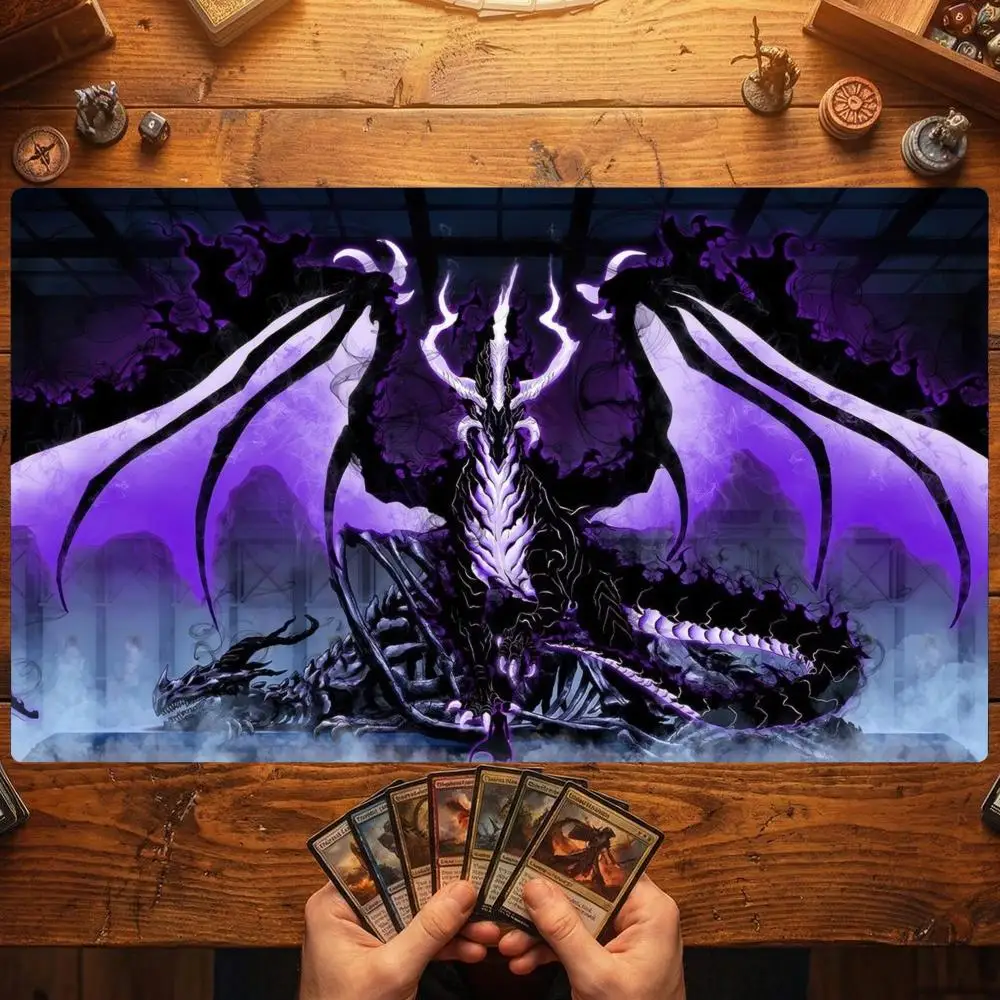 Purple Skeleton Dragon Dark Fantasy TCG Playmat 35X60CM Magic Card Battle Mat Non-Slip Durable Stitched Edge Tabletop Playmat
