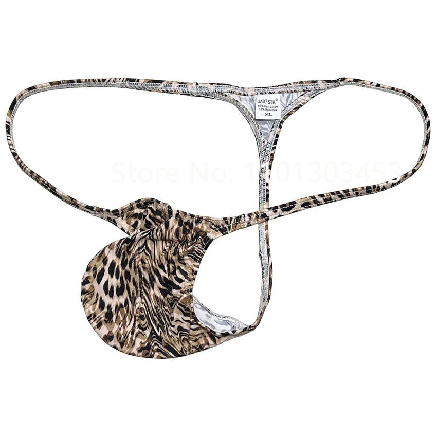Men's Thongs Leopard Print Underwear Sexy Male Mini Bikini Briefs Lingerie G String Breathable Curvy Pouch Skimpy Silky Beach