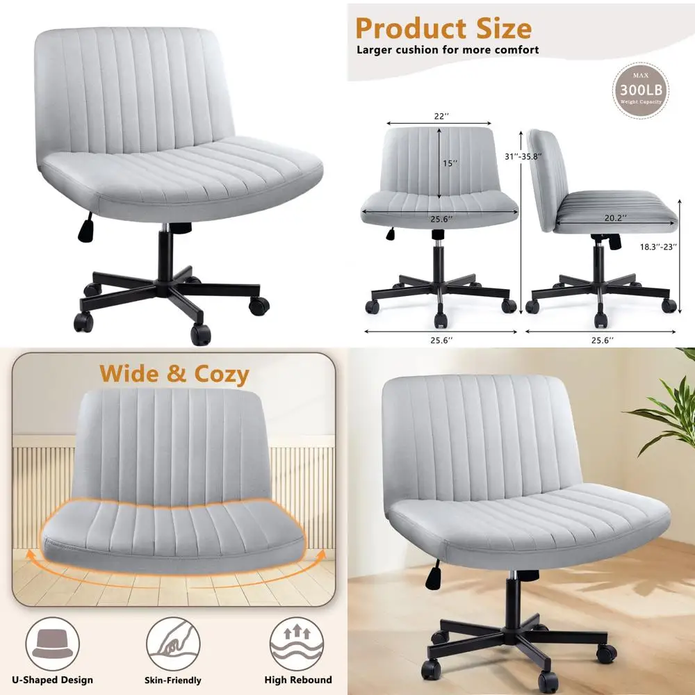 

Grey Swivel Criss-Cross Chair on Wheels for Home Office Desk, Comfortable Armless Vanity Seat