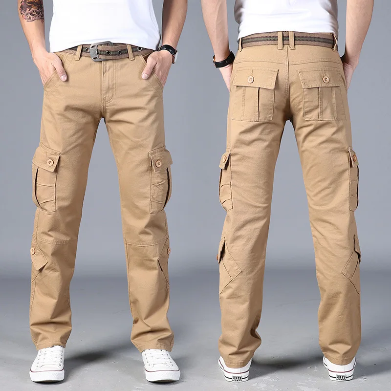 Men's Cotton Work Pants Loose Fit Straight Leg Cargo Pants Multi Pocket Workwear for Auto Repair Delivery and Security