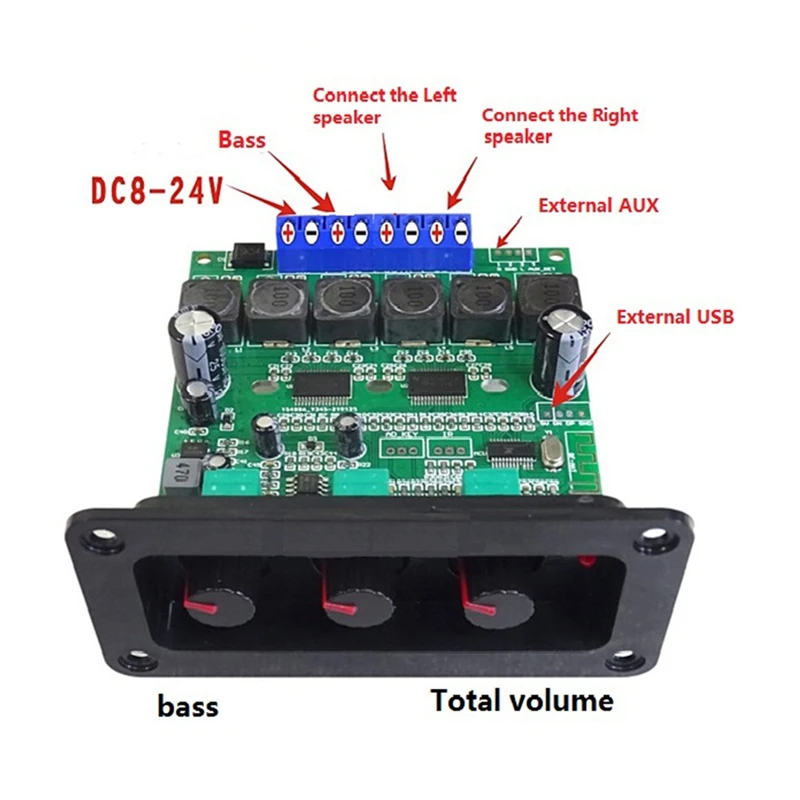 Placa amplificadora Bluetooth 5,0, 2X30W + 60W, placa amplificadora de potencia TPA3118D2, amplificador de Audio automotriz DIY de 2,1 canales