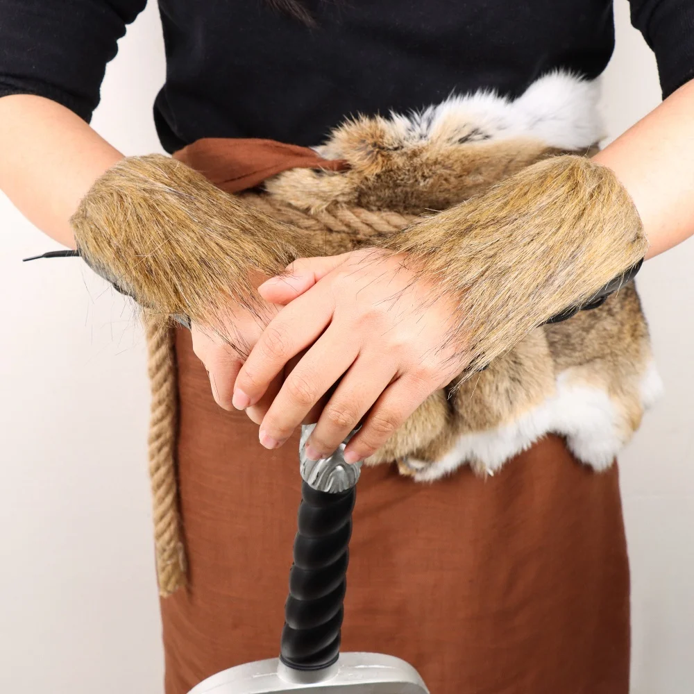 1 Pair Viking Fur Leather Bracers Medieval Wristbands for Women and Men, Live Action Role Playing Costume