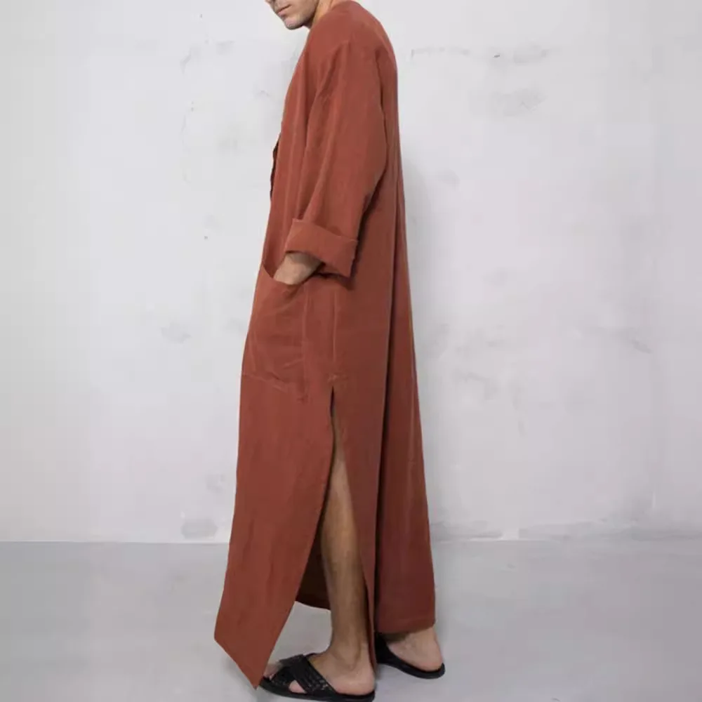 ใหม่ผู้ชายหลวมStand-Up CollarประตูแขนยาวRobeสไตล์ชาติพันธุ์Robe Z184