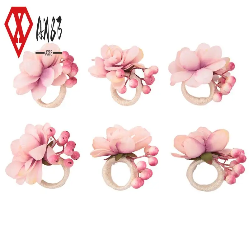 

AX83-Flower Napkin Rings 6Pcs, Napkin Rings Holder, Spring Floral Serviette Buckles Holder Table Decorations