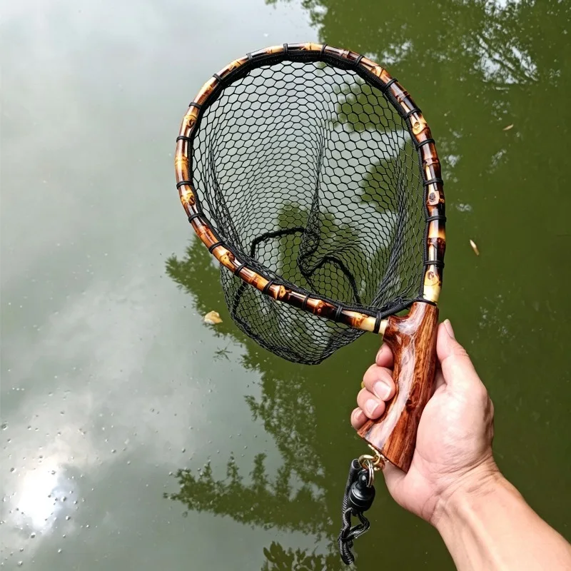Handmade Wooden Handle Fly Fishing Landing Net Ultralight Portable Stream Trout Fishing Dip Net Micro Lure Fishing Tackle