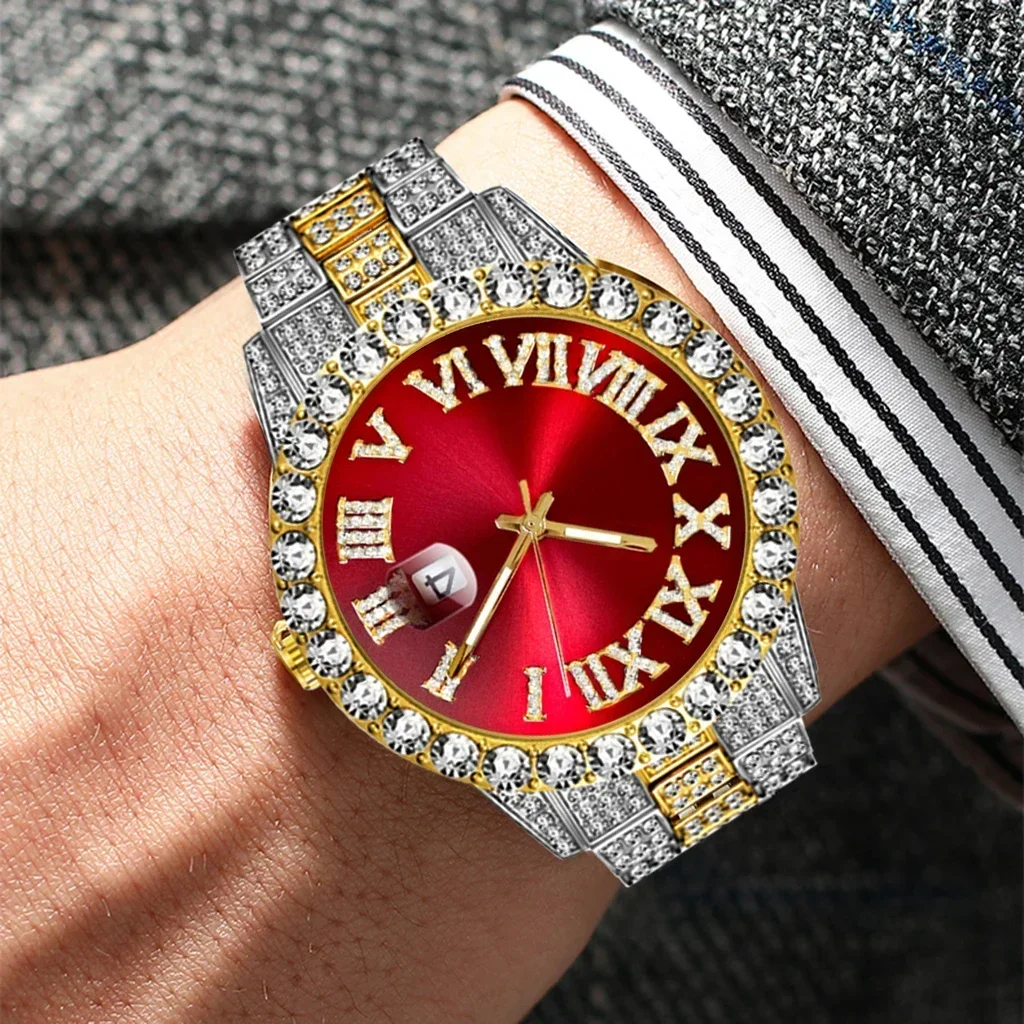 Horloge Mannen Luxe Merk Volledige Diamond Heren Horloges AAA CZ Quartz Heren Horloge Waterdicht Hip Hop Mannelijke Klok Cadeau voor Mannen