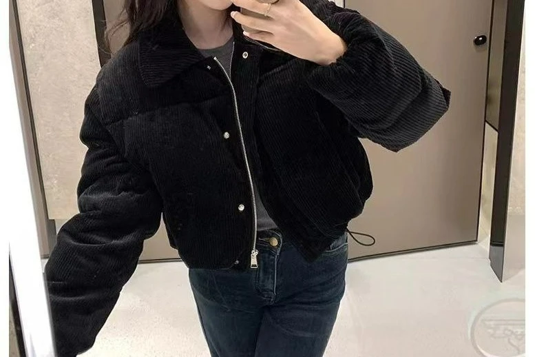 Thickened Warm Cotton Jacket for Women 2025 New Winter Short Loose Corduroy Cotton Coat