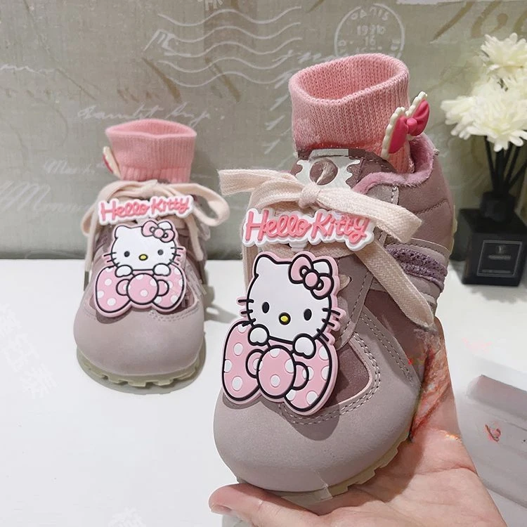 Sanrio Hello Kitty Cartoon Cotton Sneakers Winter Cute Warm Baby Girl Soft Bottom Flats Children Lightweight Fashion Sneakers