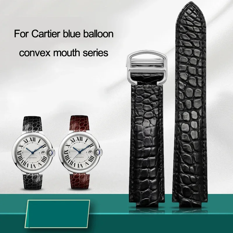 

For Cartier blue balloon American crocodile dermis watch strap men's and women's large and Medium Watch band convex fitting