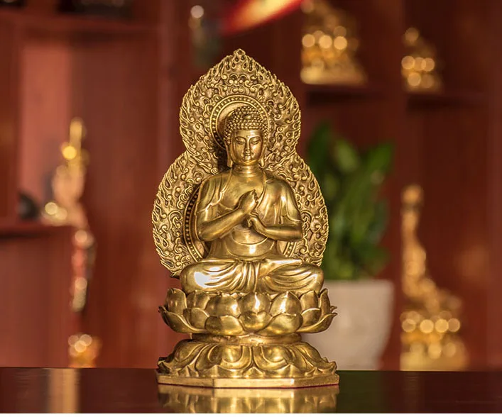 TOP GOOD  -HOME lobby Temple Company Patron saint Buddhism Good luck Auspicious RU LAI Buddha brass statue 27CM