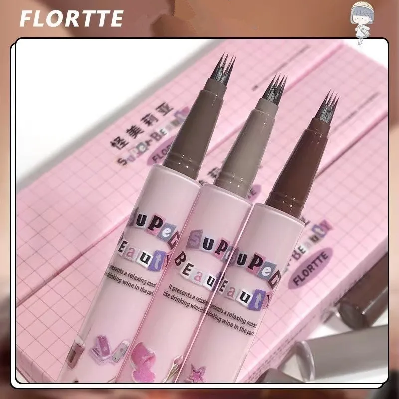 FLORTTE 4 Forks Liquid Eyebrow Pen Waterproof Natural Brows Enhancers Pencil Lower Eyelash Eyeliner Aegyo-sal Hair Line Definer