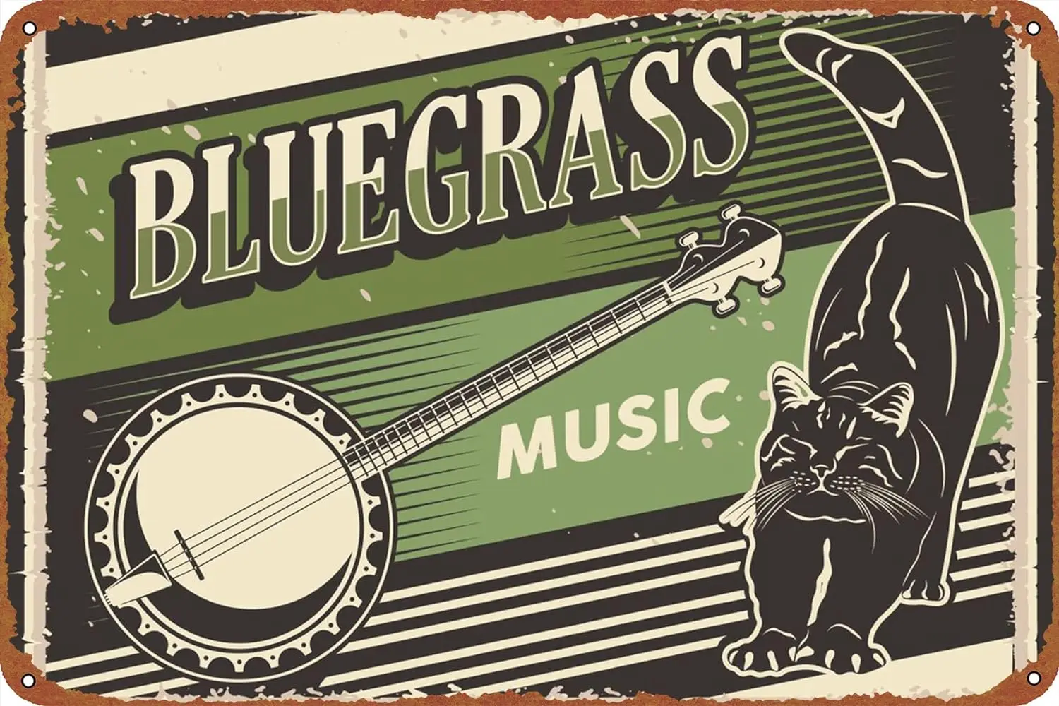 Bluegrass music and cat Poster Metal Plaque Tin Sign,Vintage Metal Pub Club Cafe bar Home Wall Art Decoration Poster Retro  sign